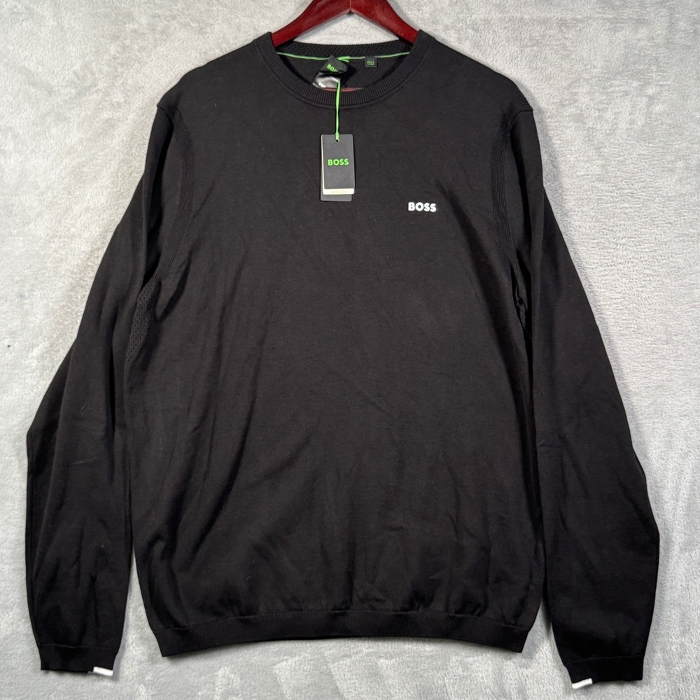 Hugo Boss Ever-X Sweater Mens XL Black Comfort Cotton Knit Crew *FLAW